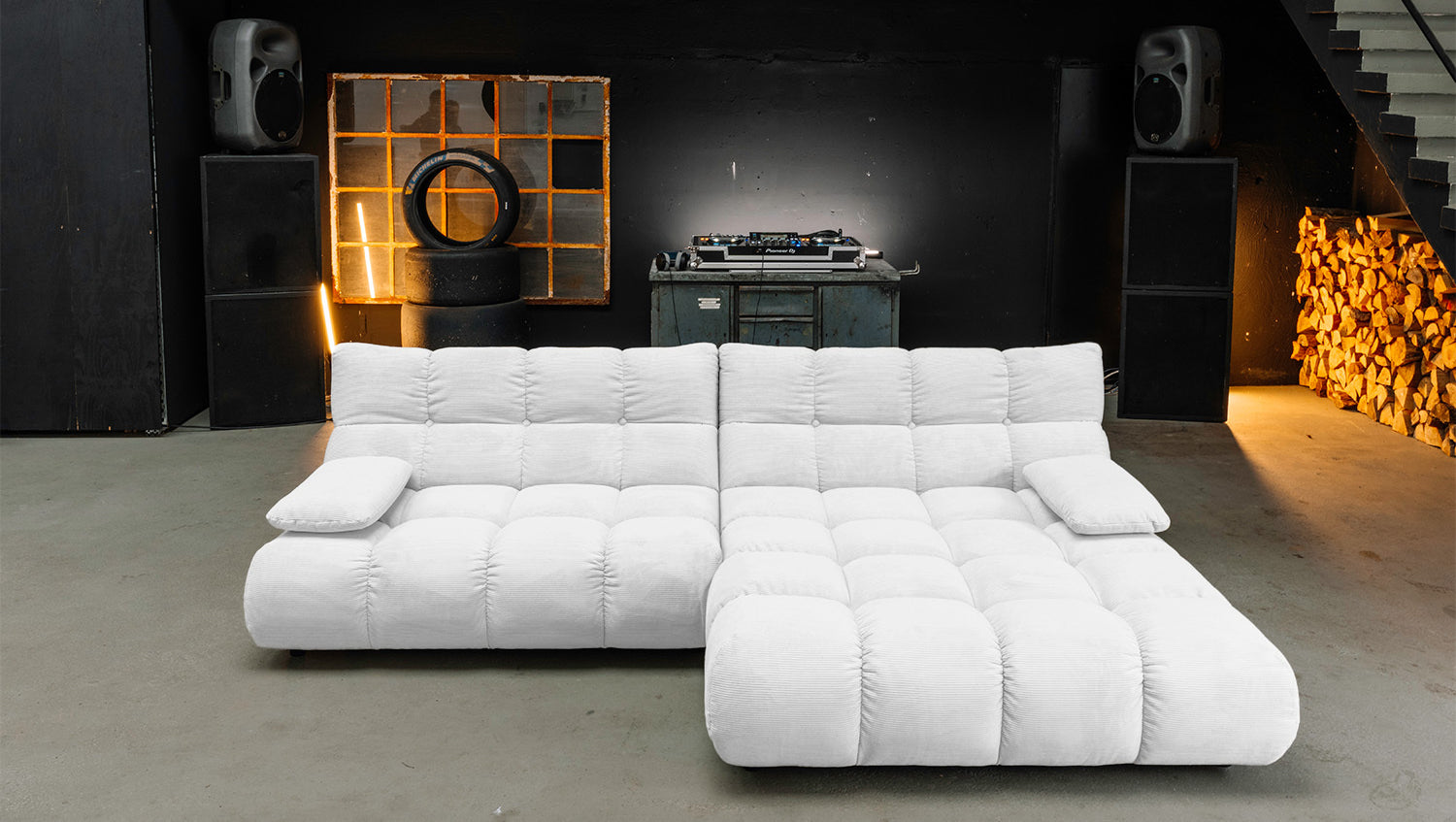 KAWOLA Sofa VIVIEN Ecksofa Feincord weiß