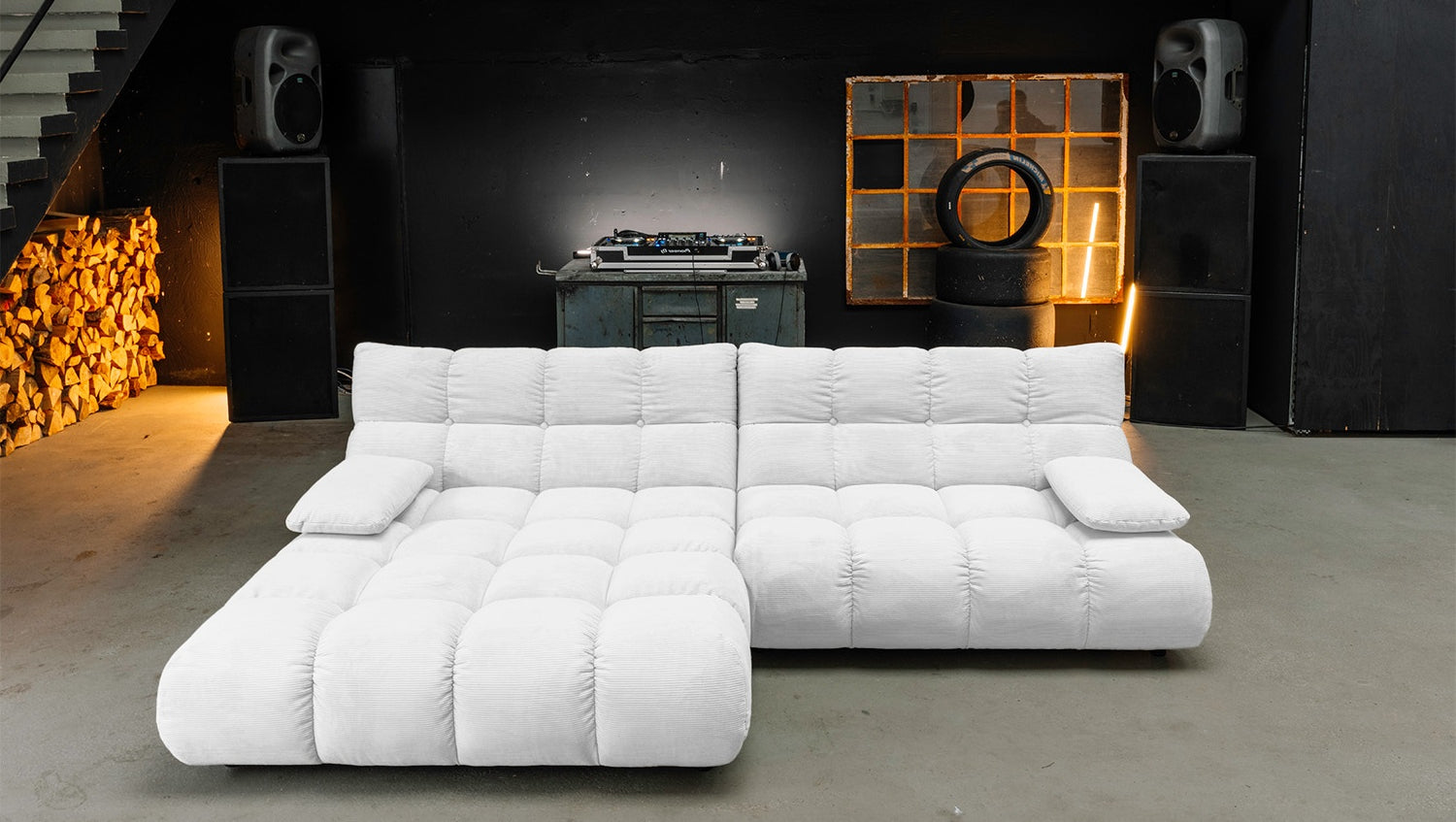 KAWOLA Sofa VIVIEN Ecksofa Feincord weiß