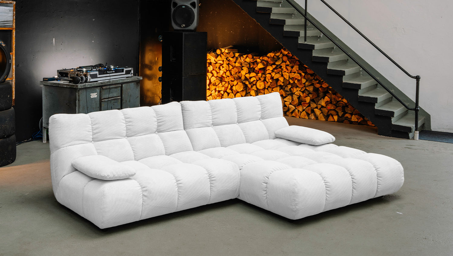 KAWOLA Sofa VIVIEN Ecksofa Feincord weiß, Rechts