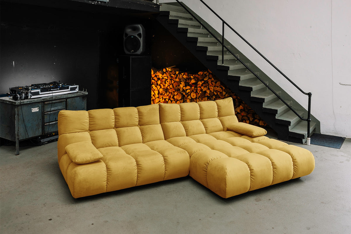 KAWOLA Sofa VIVIEN Ecksofa Velvet curry, Rechts