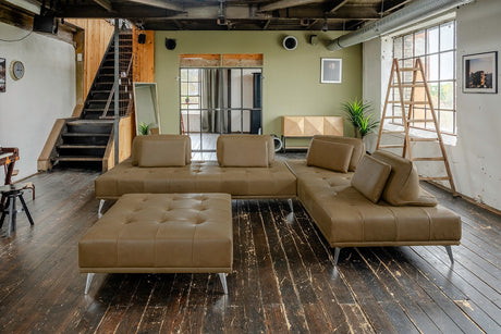KAWOLA Sofa WIOLO Ecksofa Leder mit Hocker camel