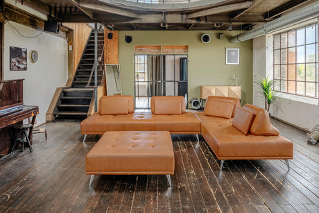 KAWOLA Sofa WIOLO Ecksofa Leder mit Hocker cognac