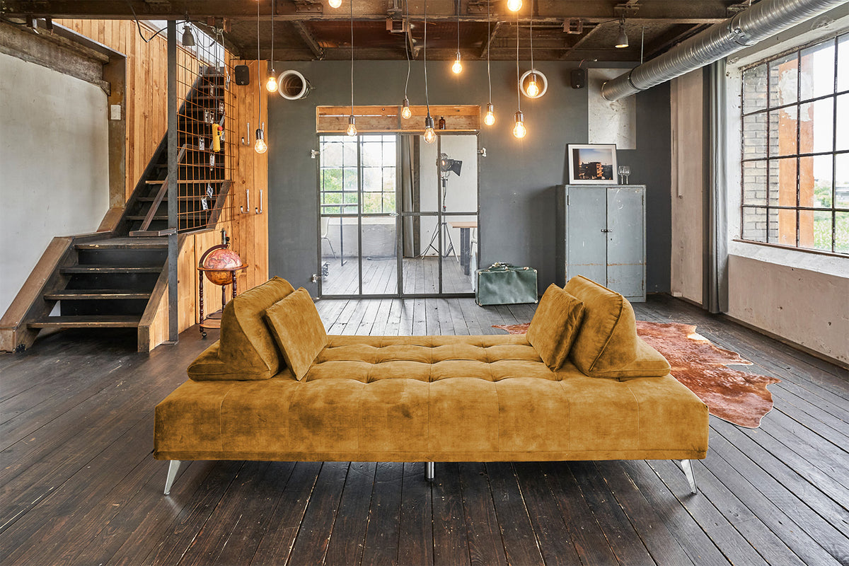 KAWOLA Sofa WIOLO Ecksofa velvet mit Hocker cognac