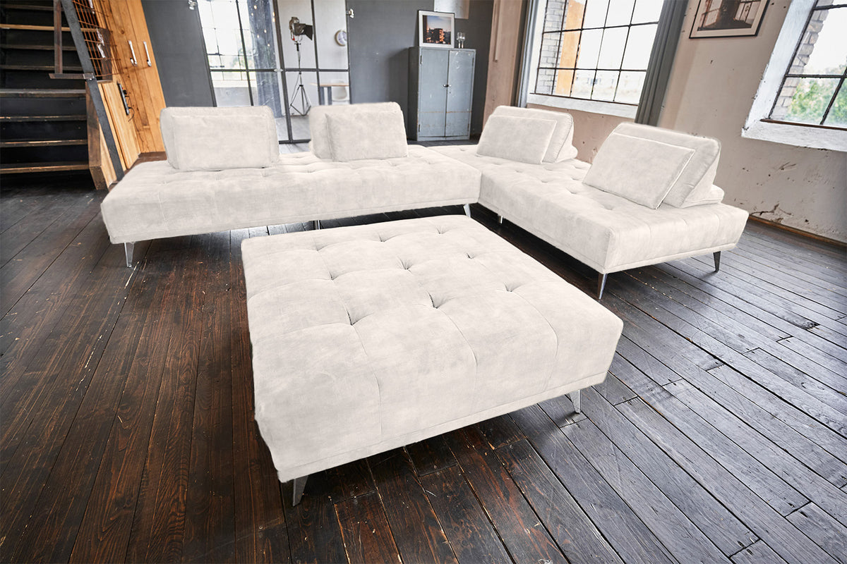 KAWOLA Sofa WIOLO Ecksofa velvet mit Hocker cremeweiß