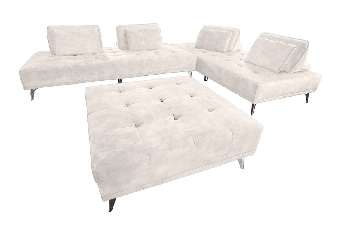 KAWOLA Sofa WIOLO Ecksofa velvet mit Hocker cremeweiß