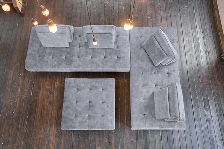 KAWOLA Sofa WIOLO Ecksofa velvet mit Hocker grau