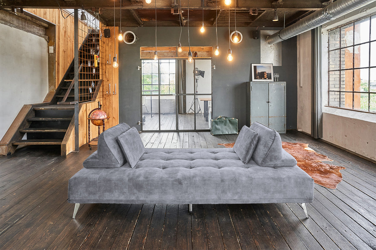 KAWOLA Sofa WIOLO Ecksofa velvet mit Hocker grau