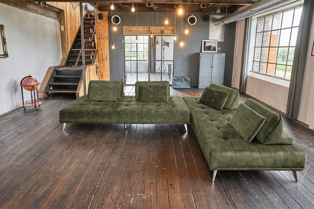KAWOLA Sofa WIOLO Ecksofa velvet moosgrün