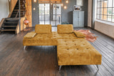 KAWOLA Sofa WIOLO Schlafsofa Daybed mit Hocker velvet cognac