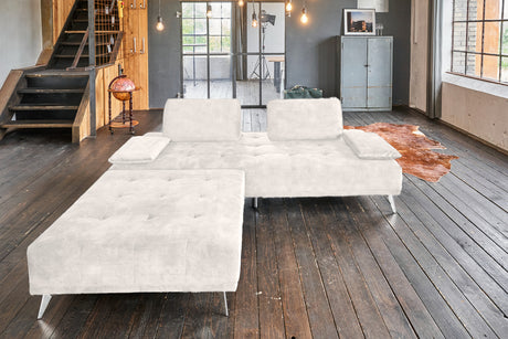 KAWOLA Sofa WIOLO Schlafsofa Daybed mit Hocker velvet cremeweiß