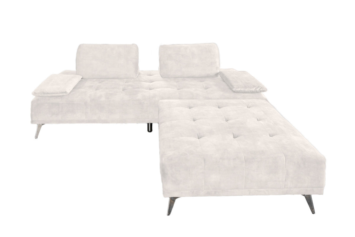 KAWOLA Sofa WIOLO Schlafsofa Daybed mit Hocker velvet cremeweiß