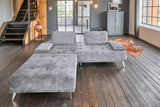 KAWOLA Sofa WIOLO Schlafsofa Daybed mit Hocker velvet grau