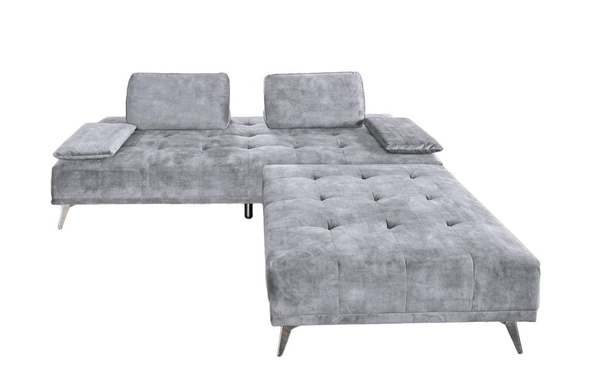 KAWOLA Sofa WIOLO Schlafsofa Daybed mit Hocker velvet grau