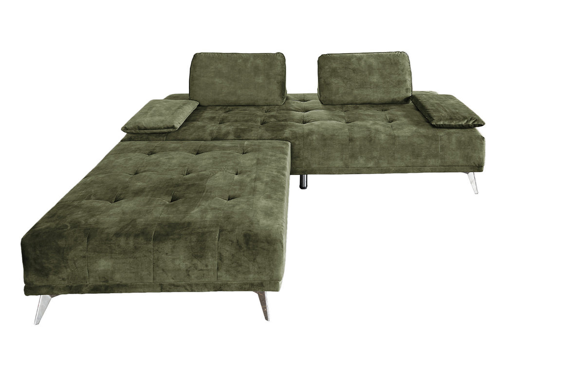 KAWOLA Sofa WIOLO Schlafsofa Daybed mit Hocker velvet moosgrün