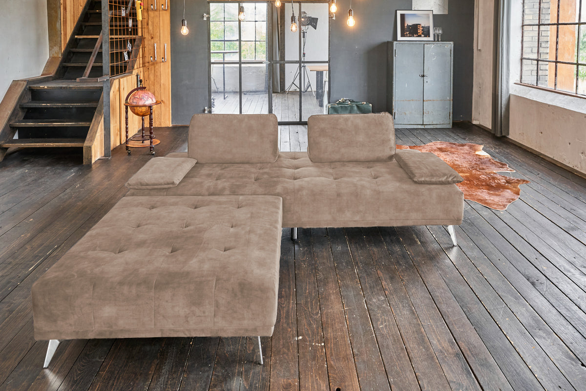 KAWOLA Sofa WIOLO Schlafsofa Daybed mit Hocker velvet taupe