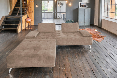 KAWOLA Sofa WIOLO Schlafsofa Daybed mit Hocker velvet taupe