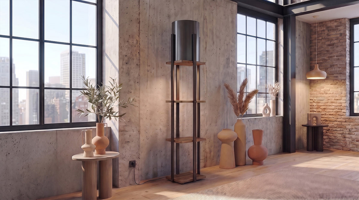 KAWOLA Stehlampe XELIA Holz schwarz natur