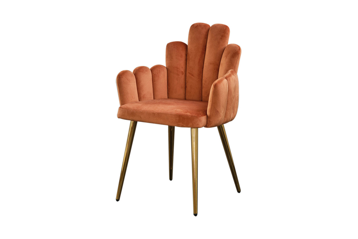 KAWOLA Stuhl FREJA Esszimmerstuhl Velvet orange Fuß gold