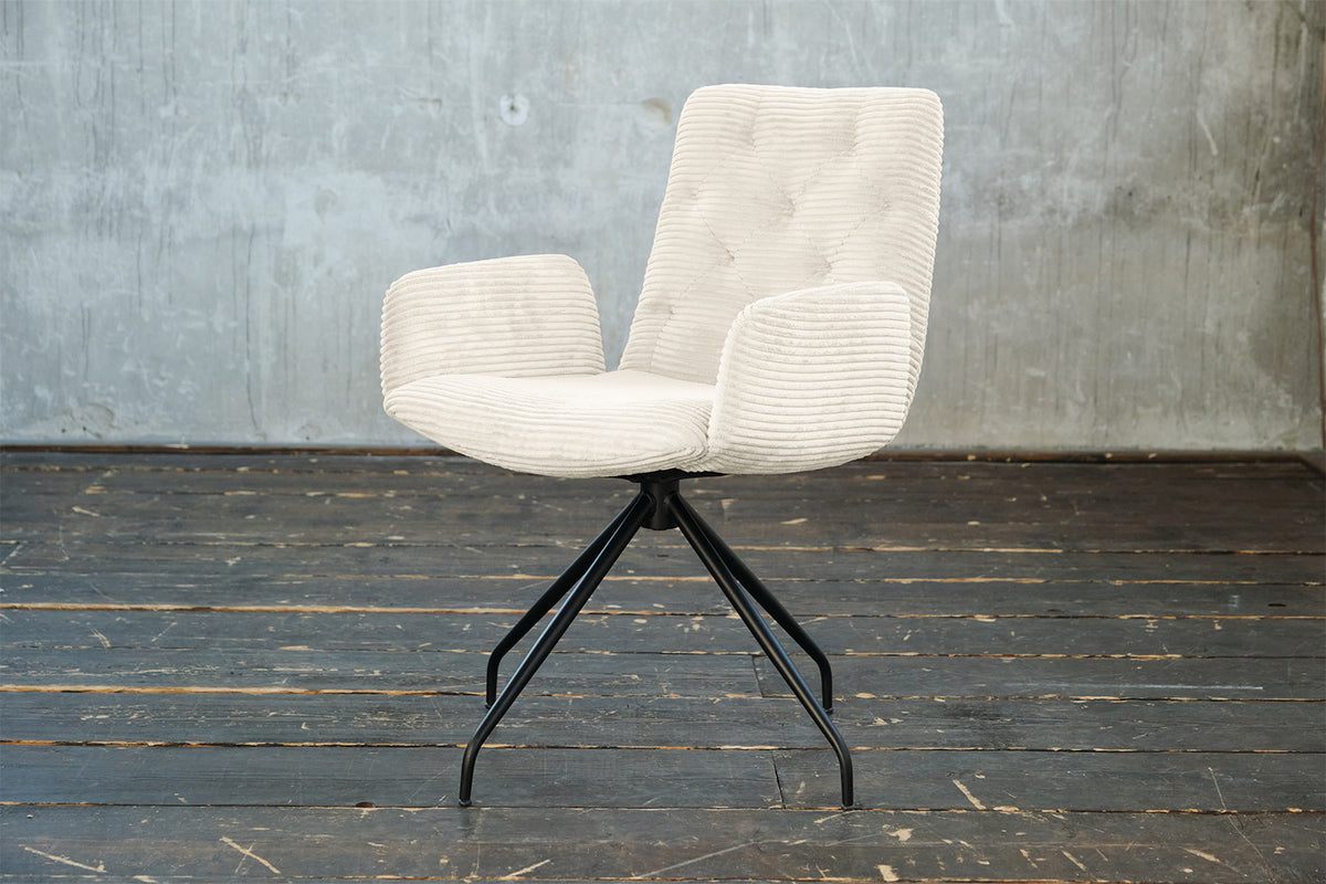 KAWOLA Stuhl NEW CHARME Drehstuhl Esszimmersessel Cord cremeweiß