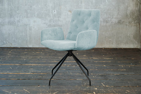 KAWOLA Stuhl NEW CHARME Drehstuhl Esszimmersessel Cord hellblau