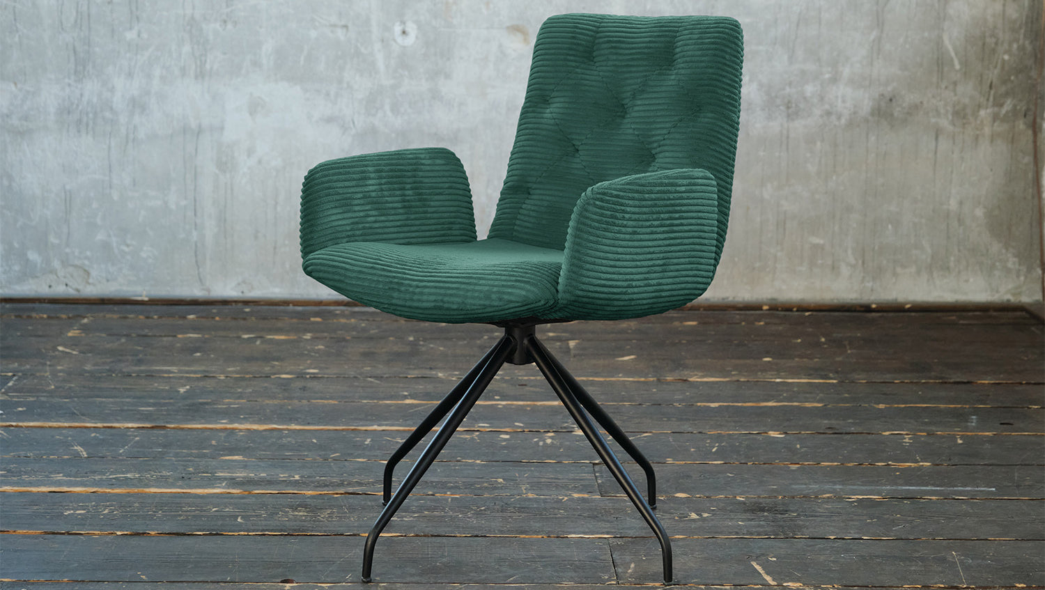 KAWOLA Stuhl NEW CHARME Drehstuhl Esszimmersessel Cord smaragd