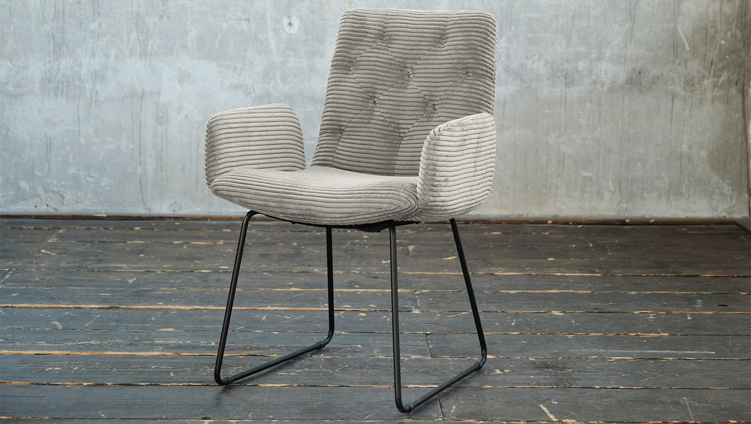 KAWOLA Stuhl NEW CHARME Esszimmersessel Cord steingrau