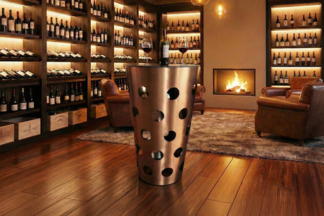KAWOLA Tisch VINO Bartisch Keramik schwarz Gestell gebürsteter Edelstahl rosé gold, 65 x 65