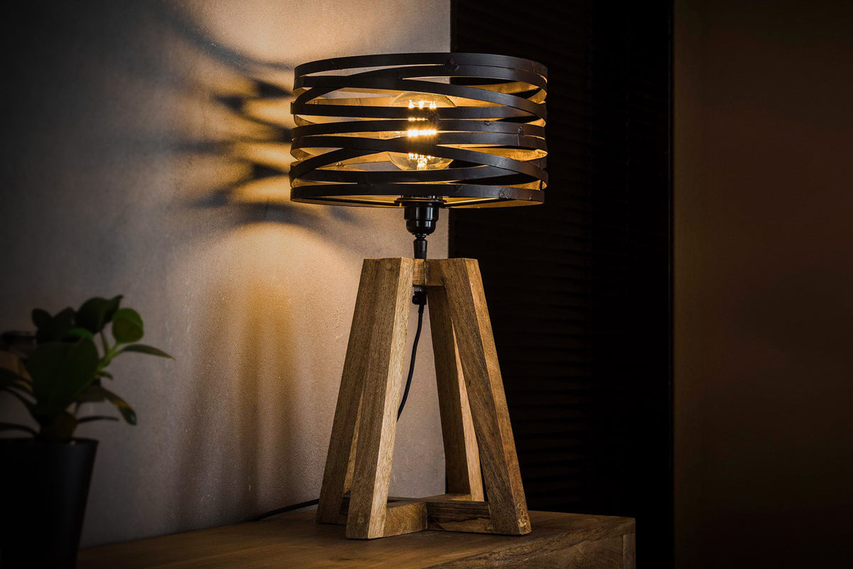 KAWOLA Tischleuchte DALIAN Tischlampe Holz/Metall schwarz
