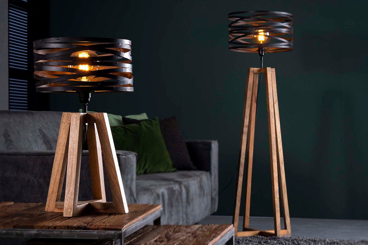 KAWOLA Tischleuchte DALIAN Tischlampe Holz/Metall schwarz
