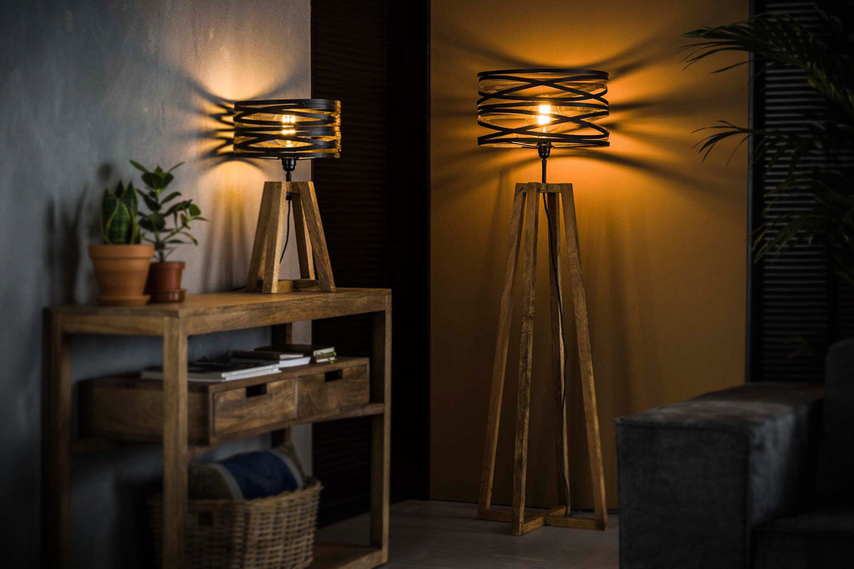 KAWOLA Tischleuchte DALIAN Tischlampe Holz/Metall schwarz