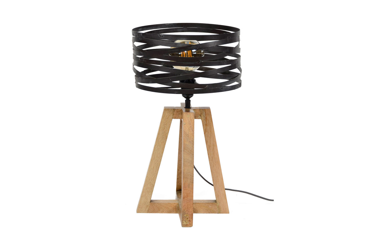 KAWOLA Tischleuchte DALIAN Tischlampe Holz/Metall schwarz