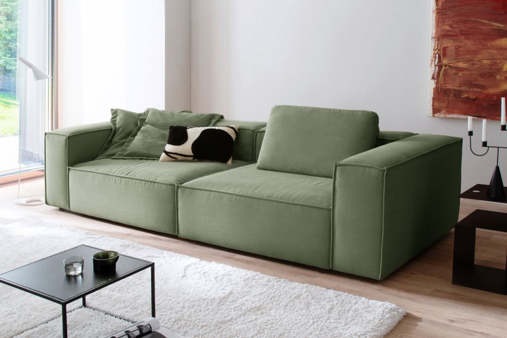 KAWOLA Sofa CARMO 3-Sitzer Feincord olivgrün