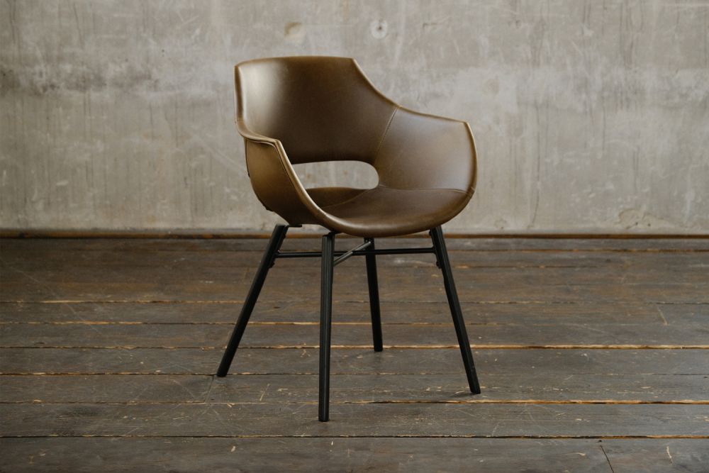 B-Ware KAWOLA Stuhl ZAJA Esszimmerstuhl Kunstlederbezug Vintage dunkelbraun