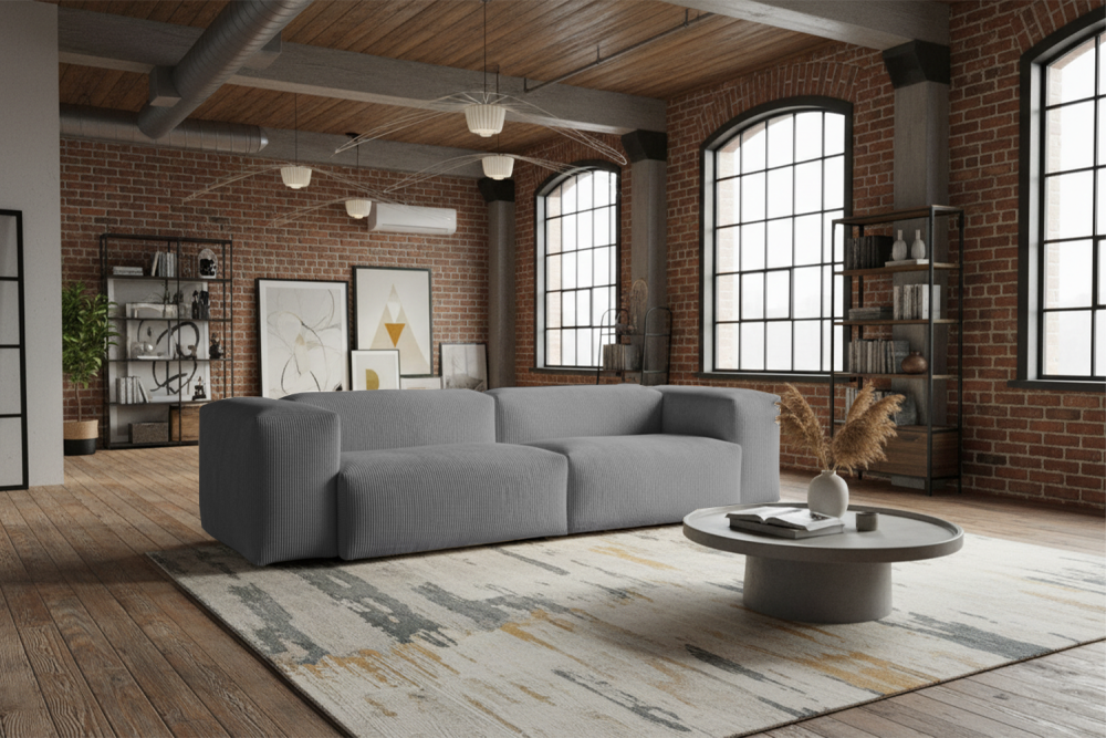 KAWOLA Sofa CELESTE 4-Sitzer Cord grau