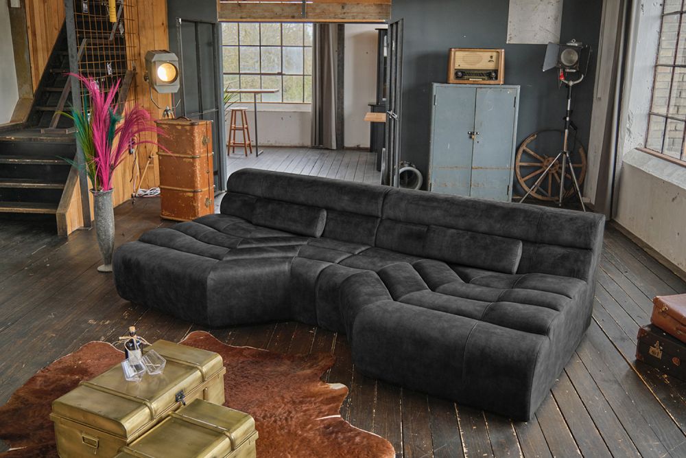 B-Ware KAWOLA Big Sofa TARA Wohnlandschaft Velvet Vintage anthrazit mit Kissen