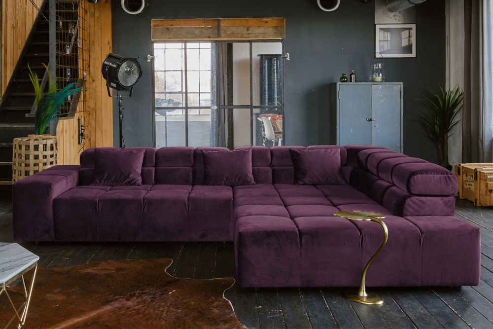 B-Ware KAWOLA Sofa NEVADA Ecksofa Velvet purple Recamiere rechts