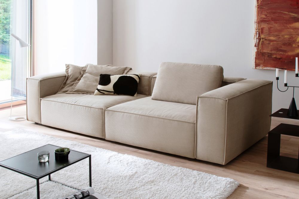 KAWOLA Sofa CARMO 3-Sitzer Feincord beige