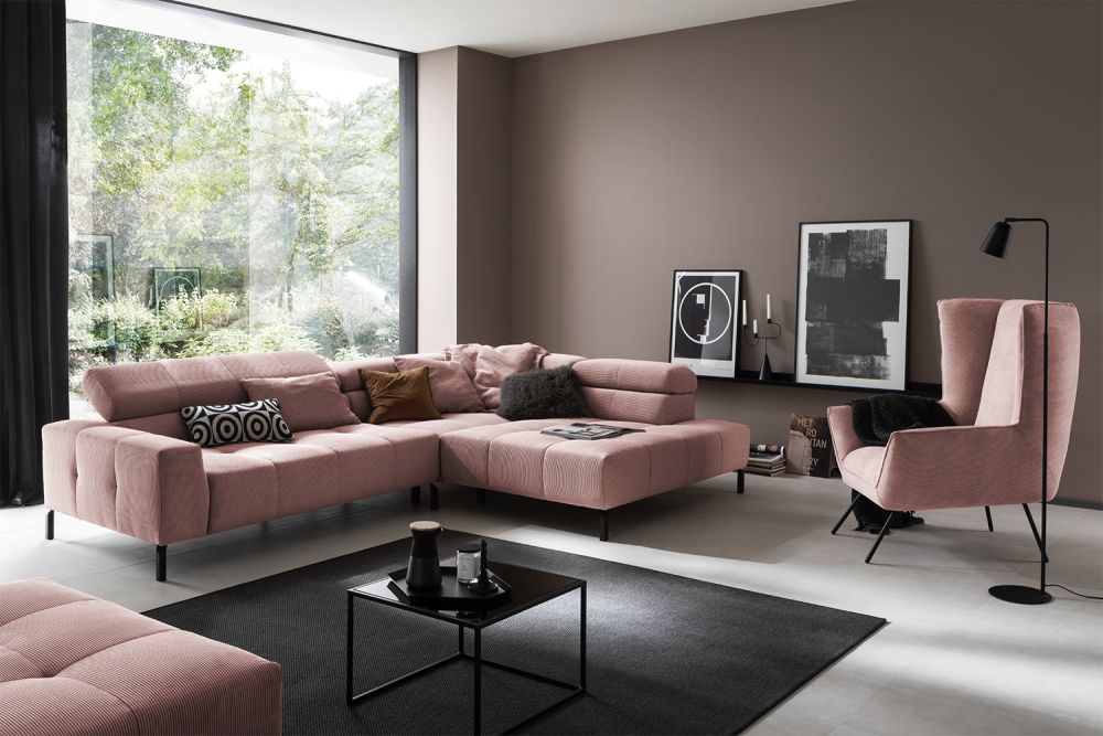 KAWOLA Sofa OHIO Ecksofa Feincord rosa