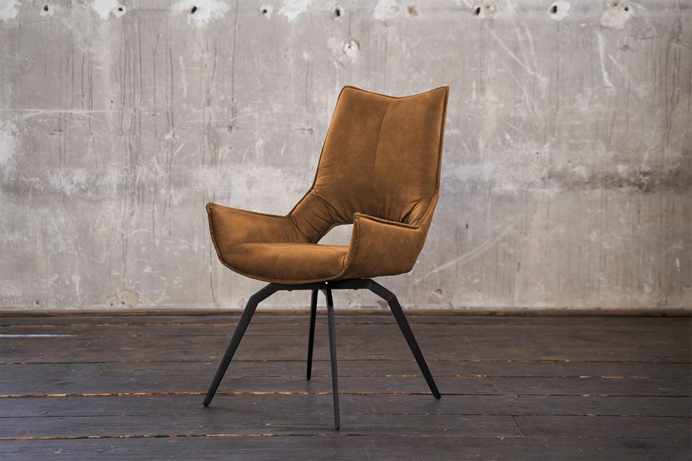 B-Ware KAWOLA Esszimmerstuhl SIVO Drehstuhl Stoff cognac