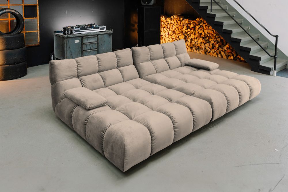 KAWOLA Big Sofa VIVIEN Velvet sand