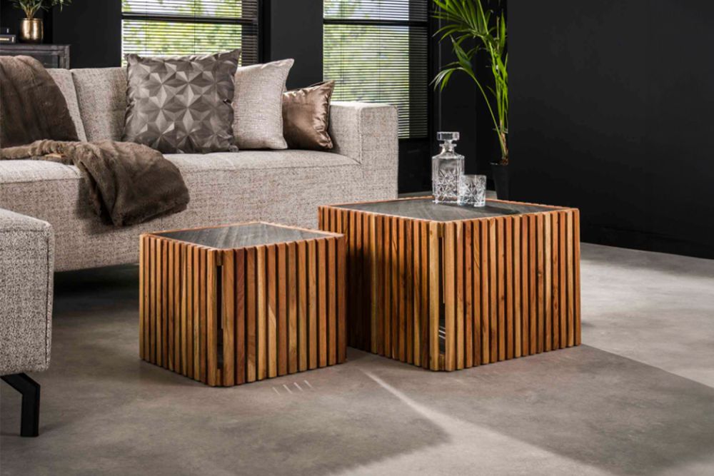KAWOLA Couchtisch INARU Set 2-tlg. Schiefer schwarz