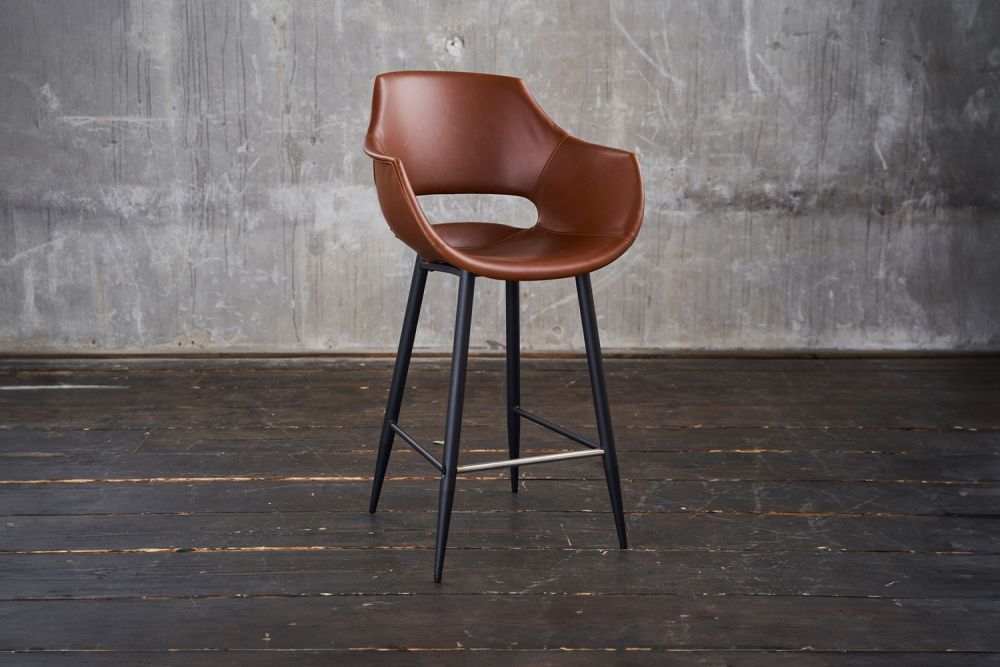 B-Ware KAWOLA Barhocker ZAJA Barstuhl Sitzhöhe 76 cm Kunstleder cognac
