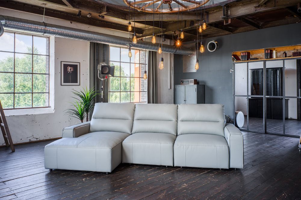 B-Ware KAWOLA Big Sofa DORI Leder grau Longchair links