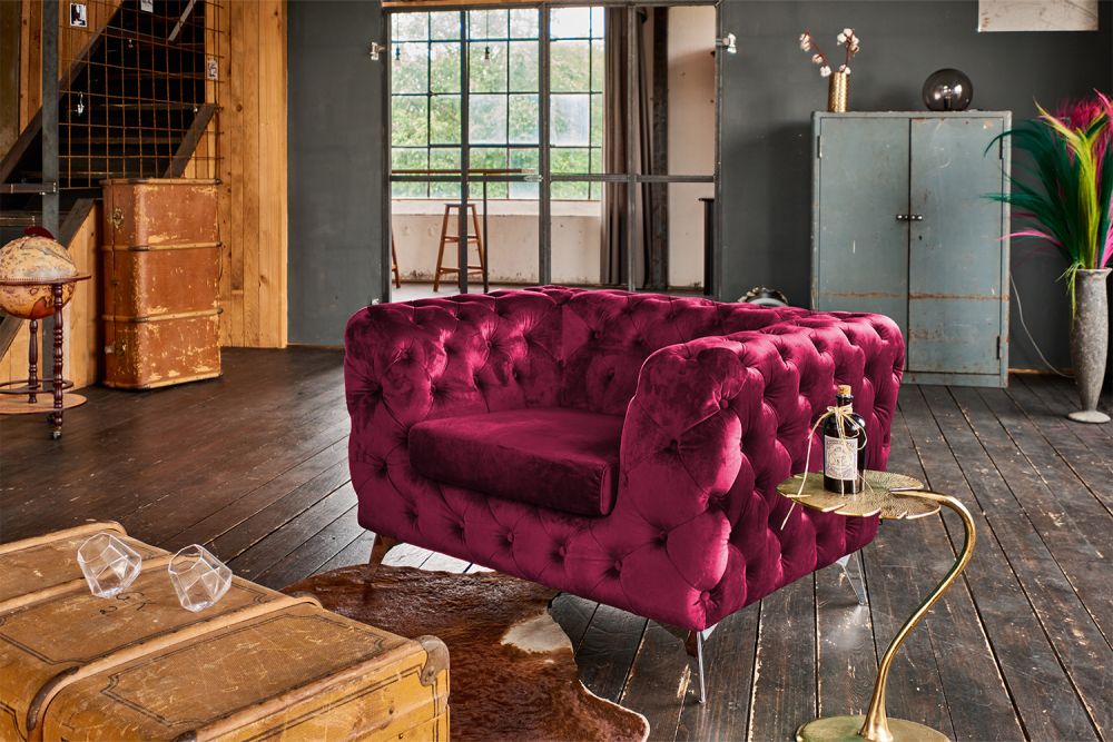 B-Ware KAWOLA Sessel NARLA Chesterfield Loungesessel Velvet rot