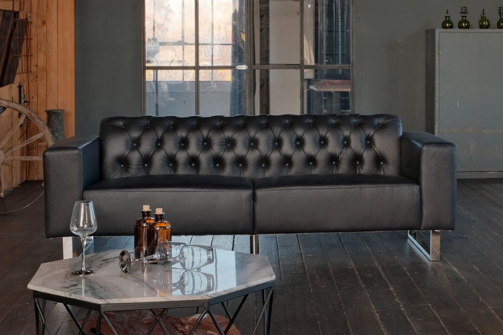 B-Ware KAWOLA Sofa NILO Ledersofa 3-Sitzer Leder schwarz