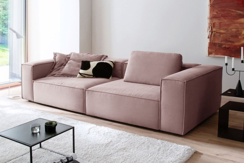 KAWOLA Sofa CARMO 3-Sitzer Feincord rosa