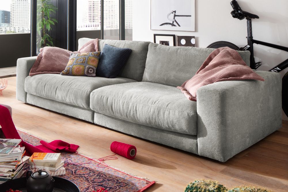 B-Ware KAWOLA Sofa MADELINE 3-Sitzer Cord hellgrau