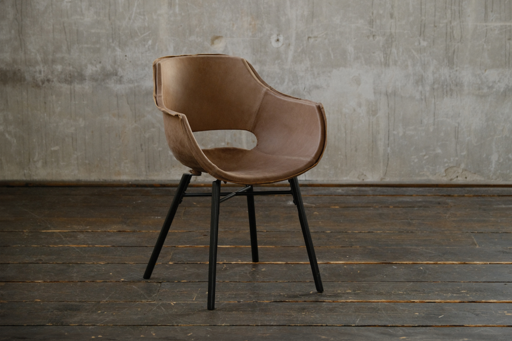 B-Ware KAWOLA Stuhl ZAJA Exklusiv Esszimmerstuhl Echtleder cognac