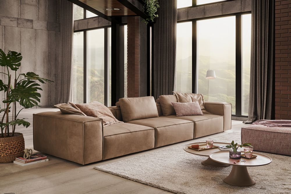 KAWOLA Sofa CARMO 4-Sitzer Leder taupe
