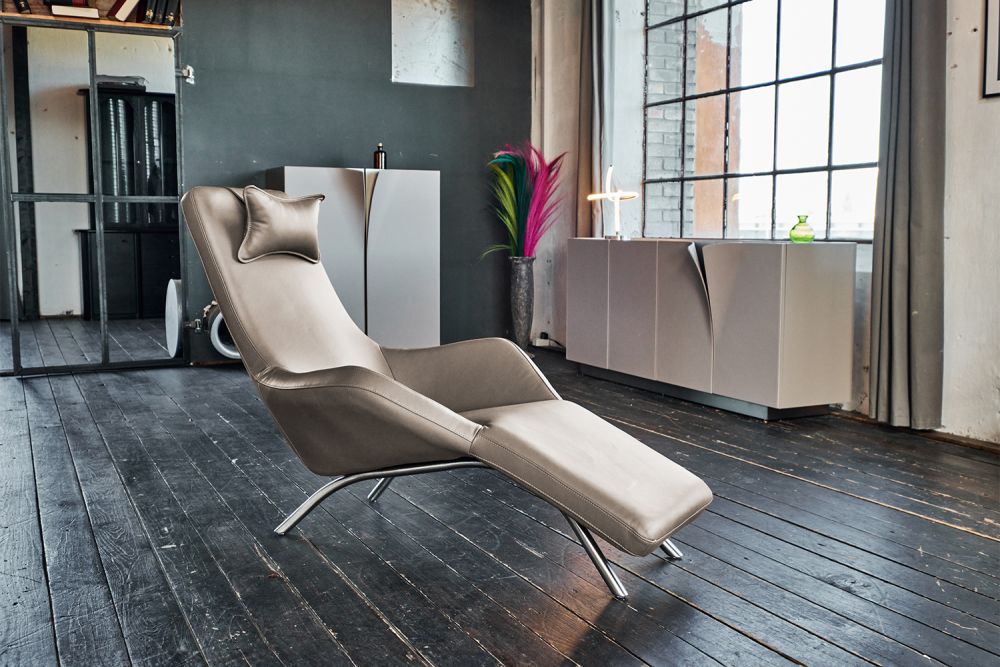 B-Ware KAWOLA Relaxliege CAVAL Leder hellgrau